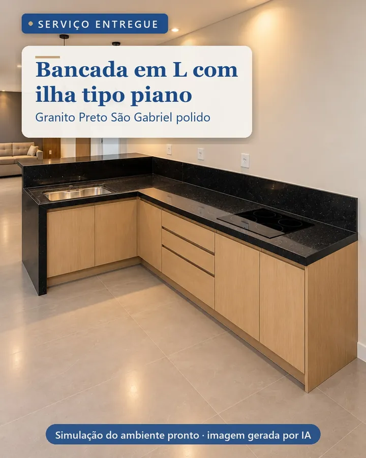 Capa do vídeo de serviço entregue: bancada em L com ilha tipo piano