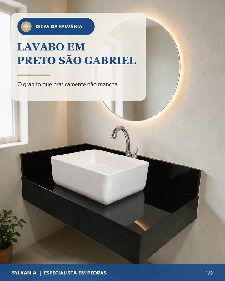 Capa do carrossel das Dicas da Sylvânia: lavabo em Preto São Gabriel, o granito que praticamente não mancha