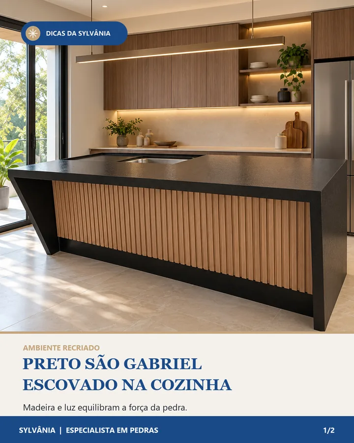 Capa do carrossel das Dicas da Sylvânia: Preto São Gabriel escovado com ripado de madeira na cozinha